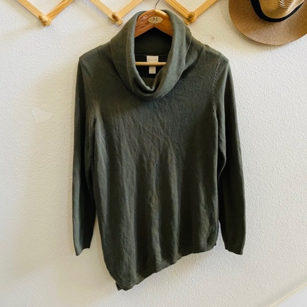 CHICOS green asymmetrical sweater cowl neck 1